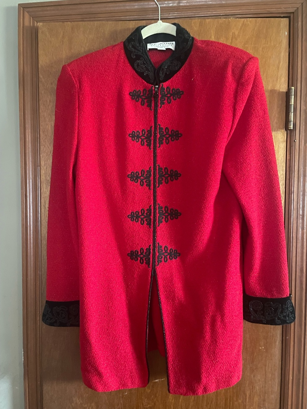 St. John Red Longline Blazer with Black Trim